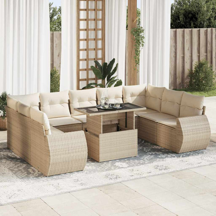 sofasæt til haven 10 dele med hynder polyrattan beige
