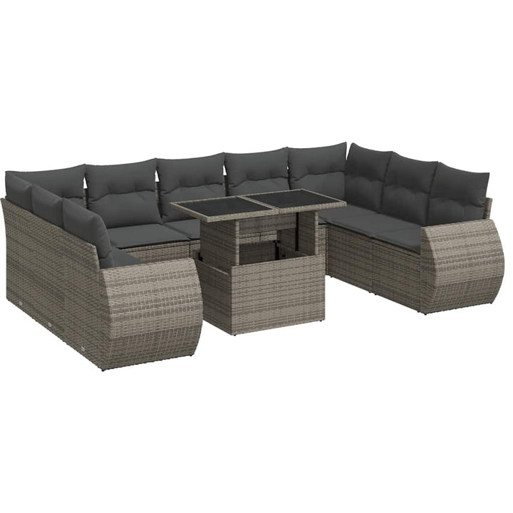 sofasæt til haven 10 dele med hynder polyrattan grå