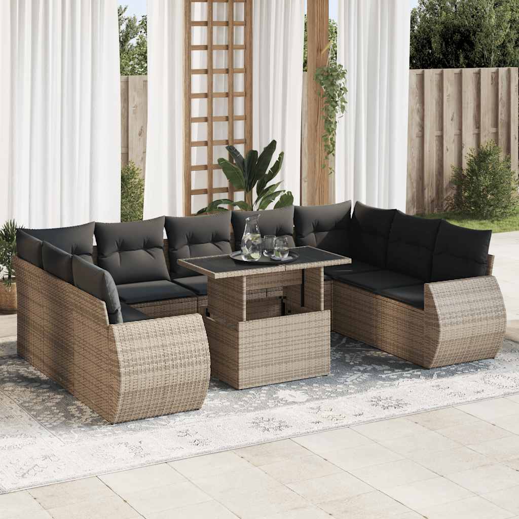 sofasæt til haven 10 dele med hynder polyrattan grå