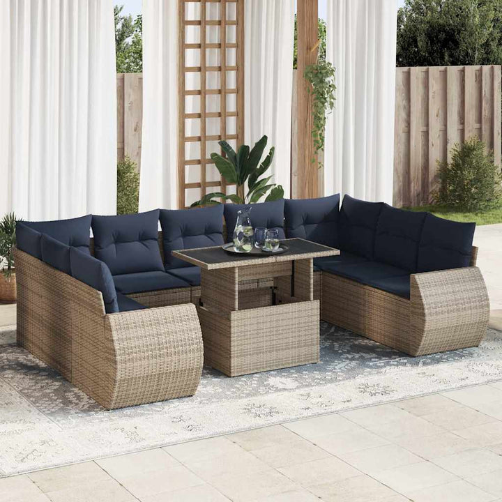 sofasæt til haven 10 dele med hynder polyrattan akacietræ grå