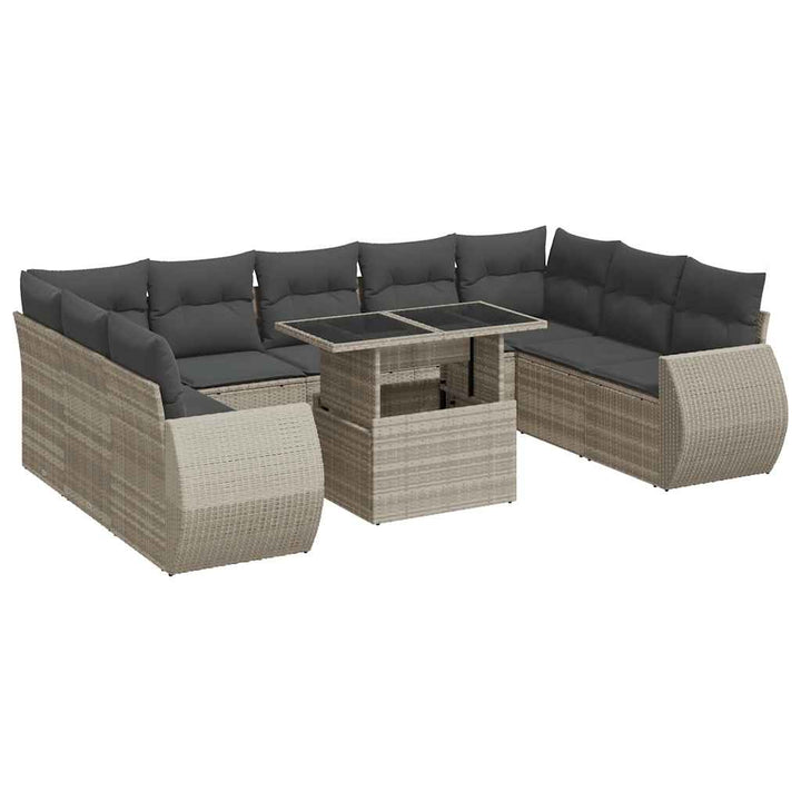sofasæt til haven 10 dele med hynder polyrattan lysegrå