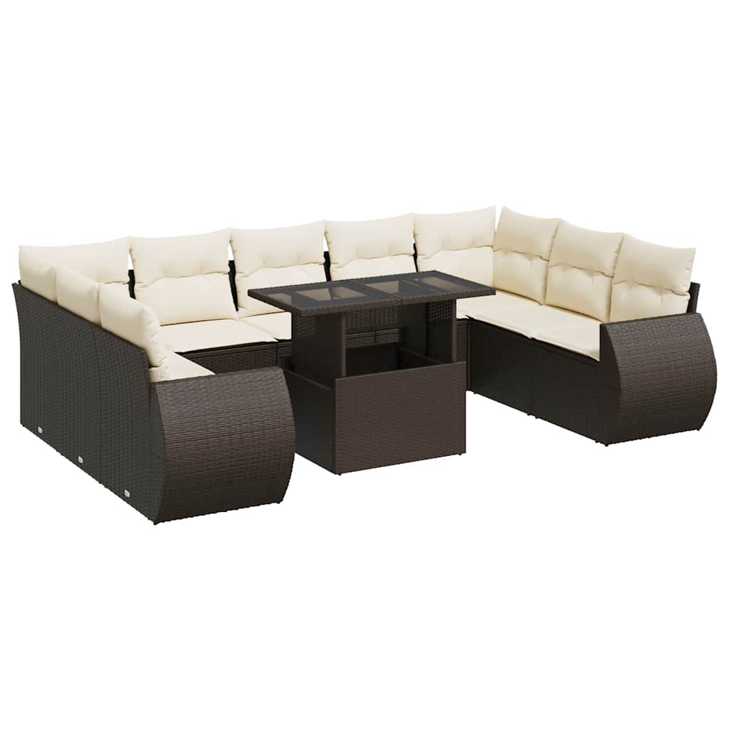 sofasæt til haven 10 dele med hynder polyrattan brun