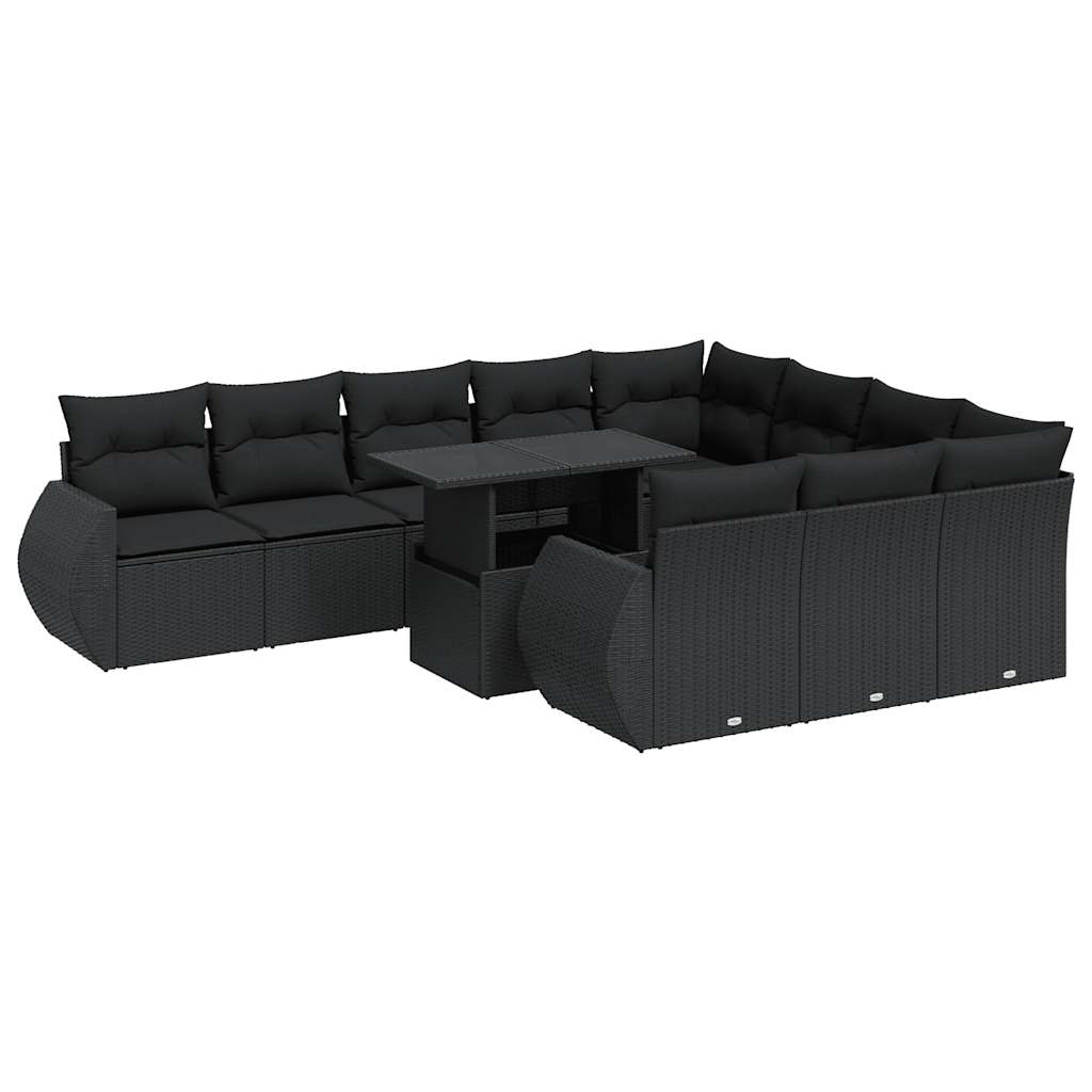 sofasæt til haven 11 dele med hynder polyrattan sort