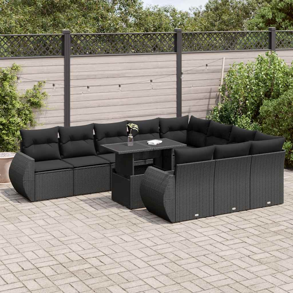 sofasæt til haven 11 dele med hynder polyrattan sort
