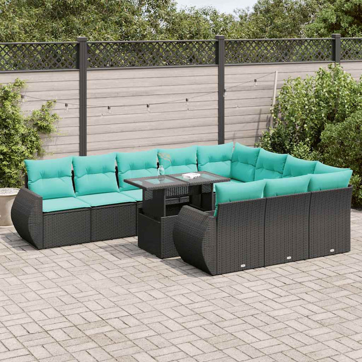 sofasæt til haven 11 dele med hynder polyrattan akacietræ sort