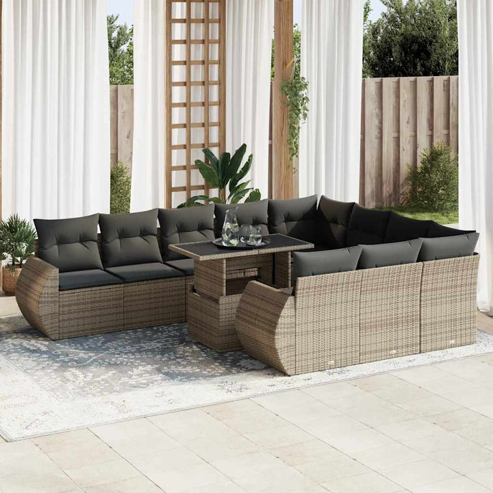 loungesæt til haven 11 dele med hynder polyrattan grå