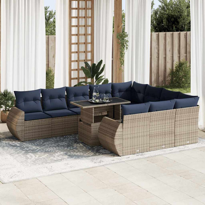 loungesæt til haven 11 dele med hynder polyrattan akacietræ grå