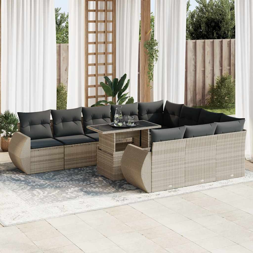 loungesæt til haven 11 dele med hynder polyrattan grå