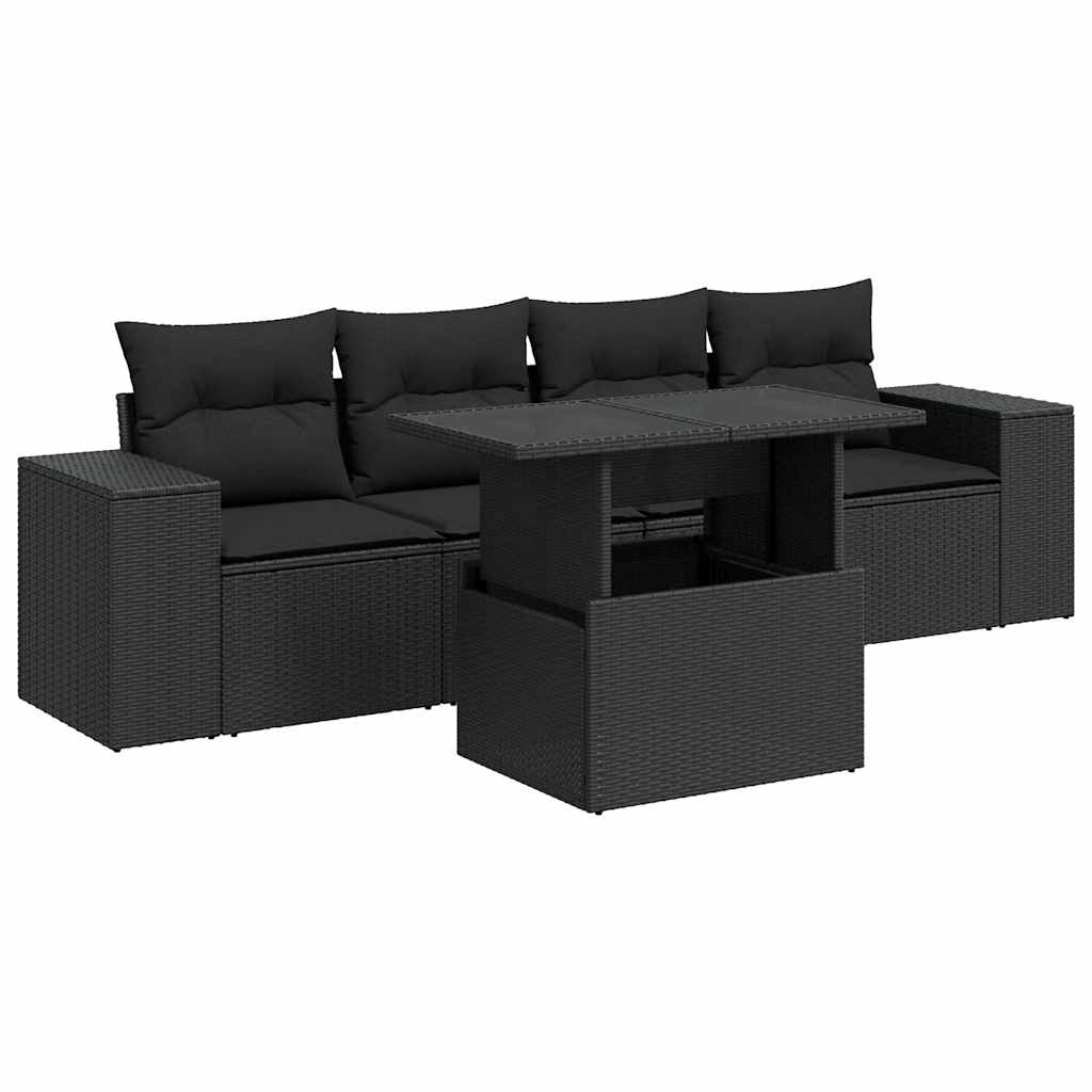 sofasæt til haven 5 dele med hynder polyrattan sort