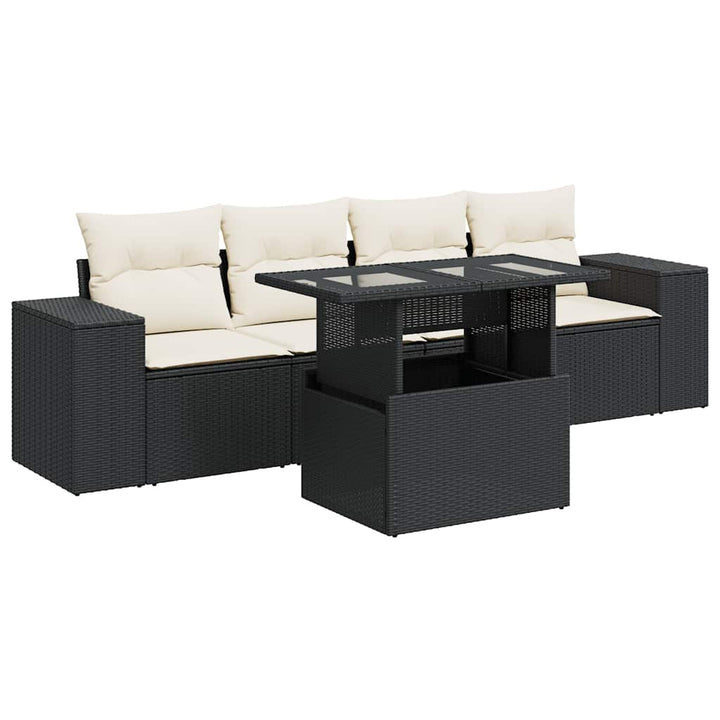 sofasæt til haven 5 dele med hynder polyrattan sort