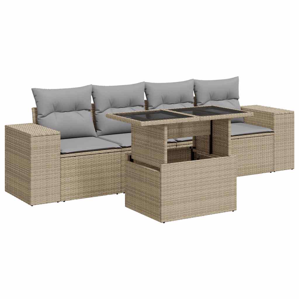 sofasæt til haven 5 dele med hynder polyrattan beige