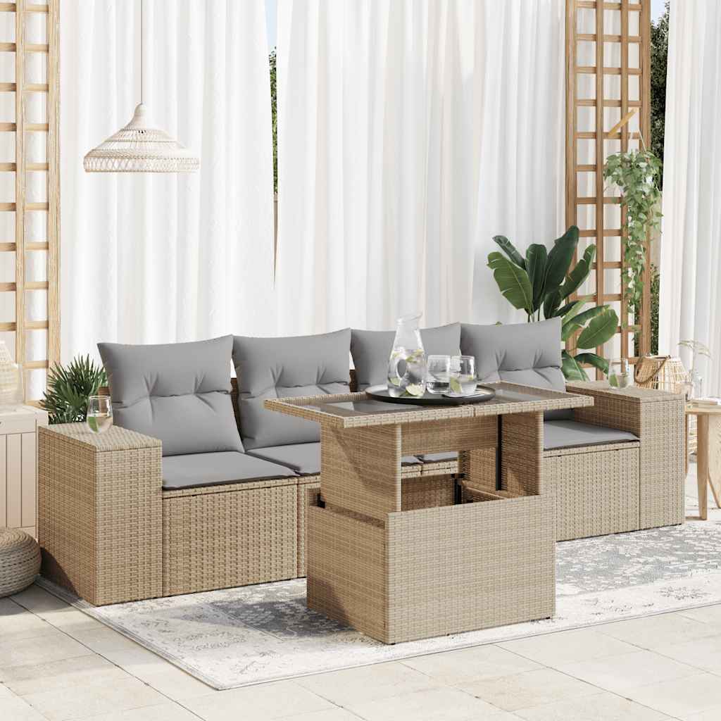 sofasæt til haven 5 dele med hynder polyrattan beige