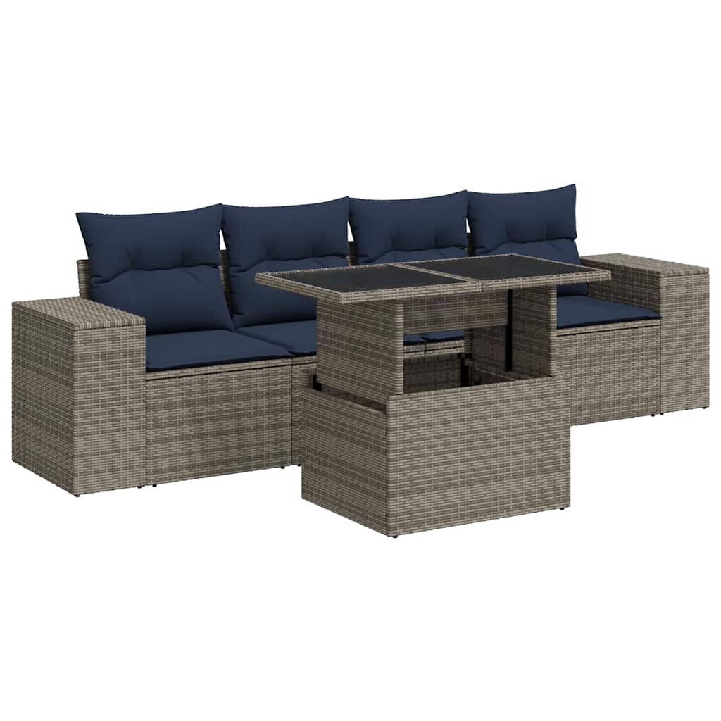 sofasæt 5 dele med hynder polyrattan akacietræ grå