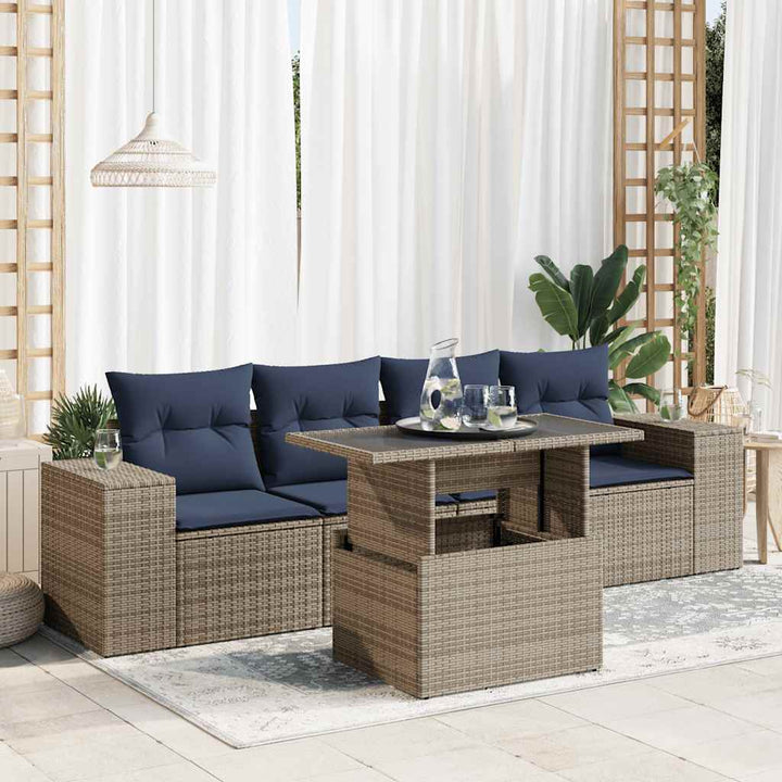 sofasæt 5 dele med hynder polyrattan akacietræ grå