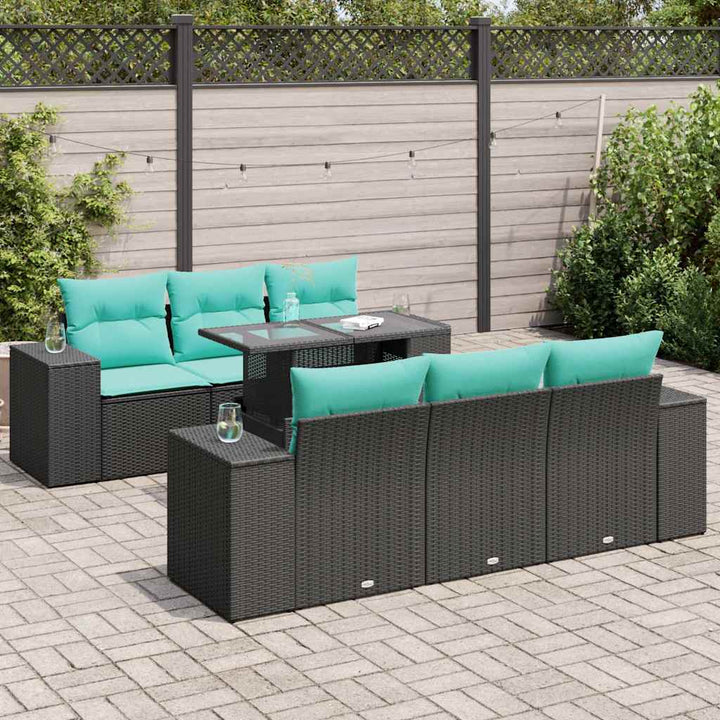 sofasæt til haven 7 dele med hynder polyrattan akacietræ sort