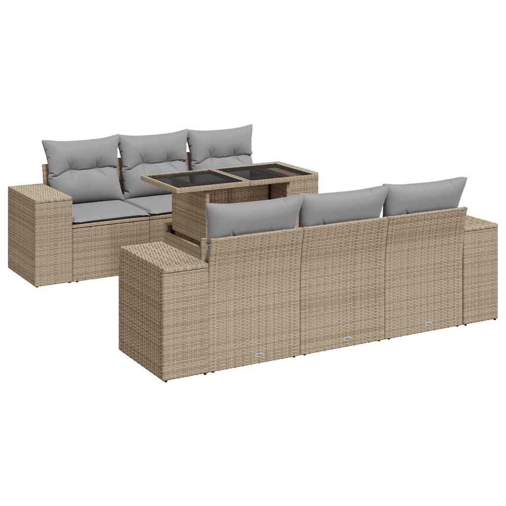 sofasæt til haven 7 dele med hynder polyrattan beige