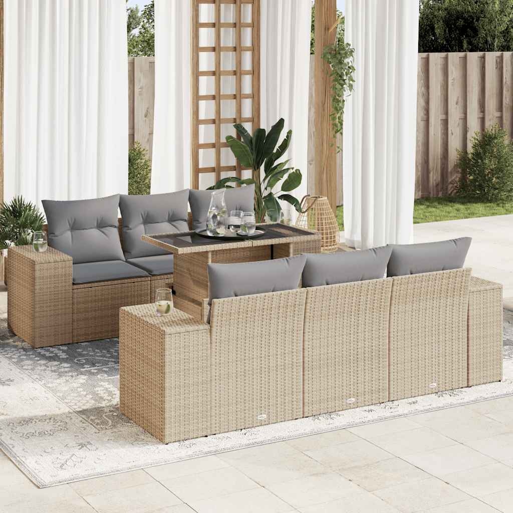 sofasæt til haven 7 dele med hynder polyrattan beige