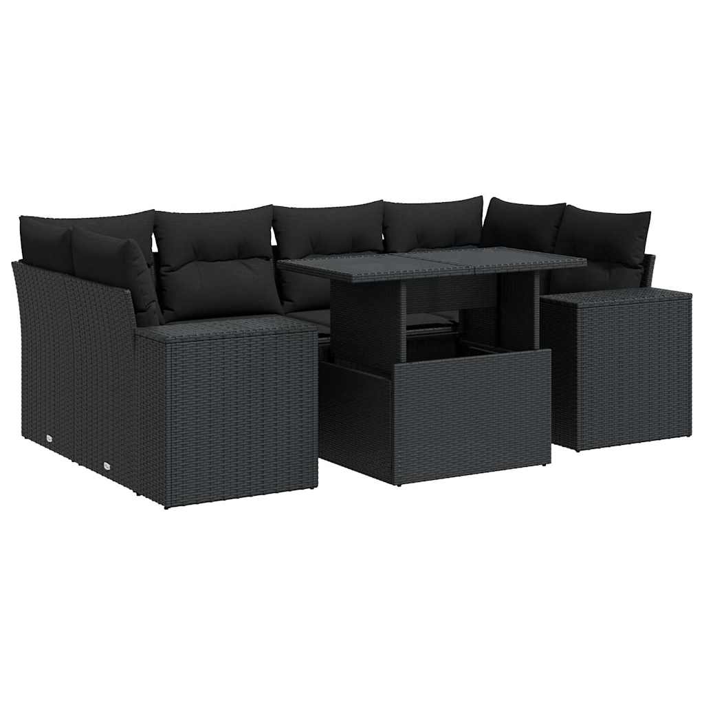 sofasæt til haven 7 dele med hynder polyrattan sort