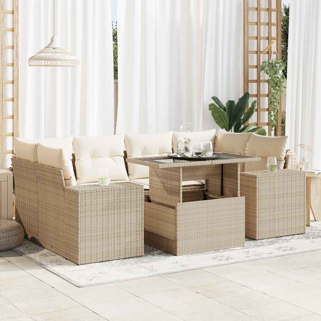 sofasæt til haven 7 dele med hynder polyrattan beige