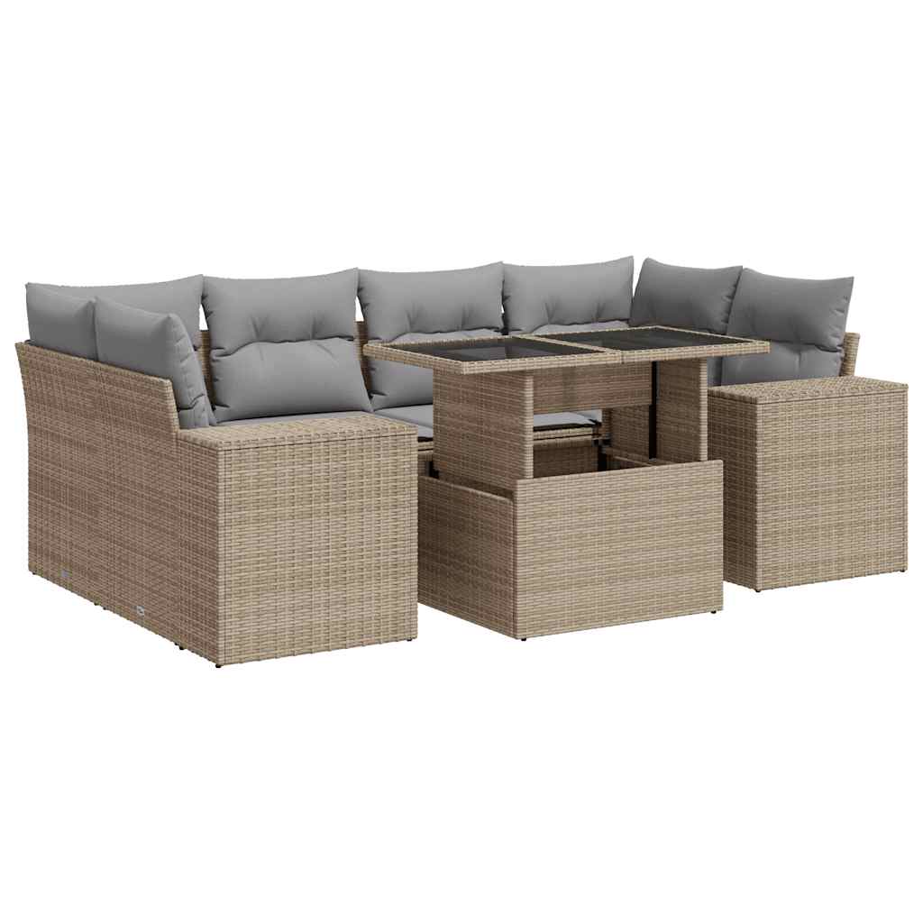 sofasæt til haven 7 dele med hynder polyrattan beige