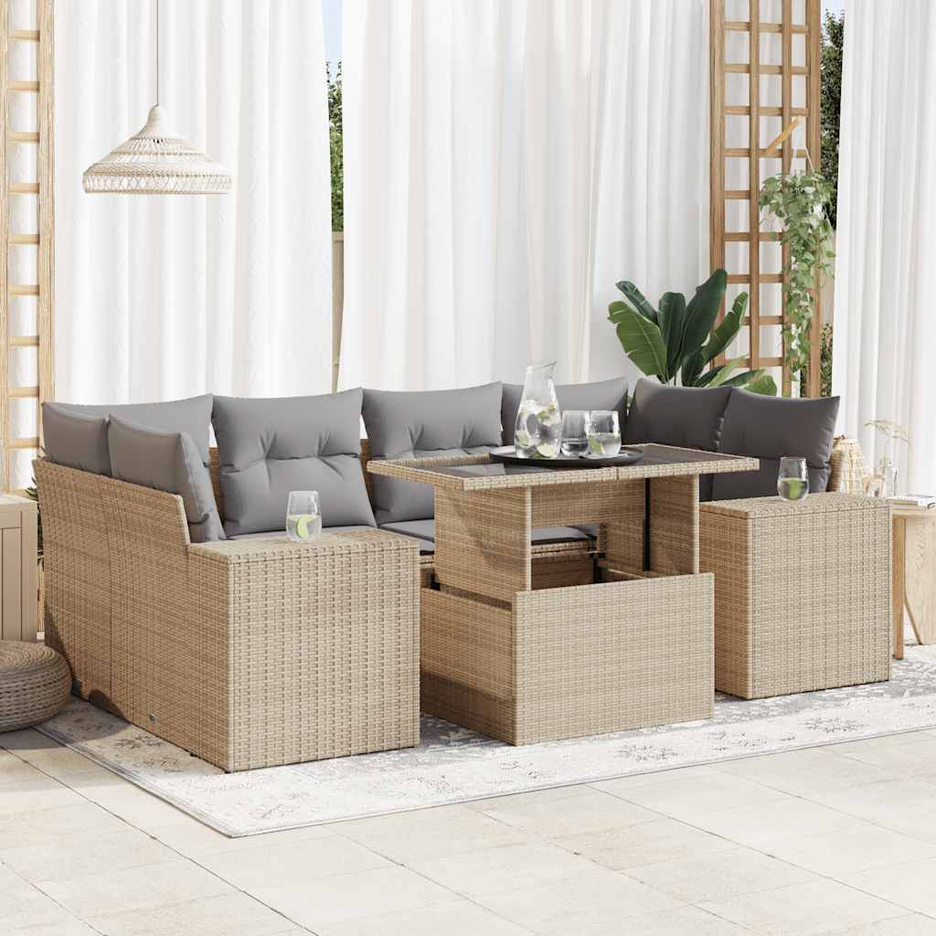sofasæt til haven 7 dele med hynder polyrattan beige