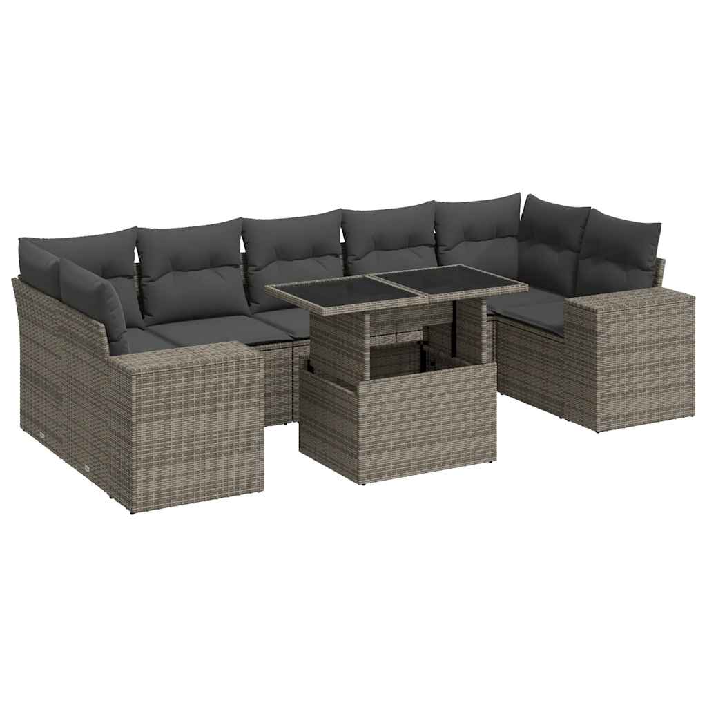sofasæt til haven 8 dele med hynder polyrattan grå