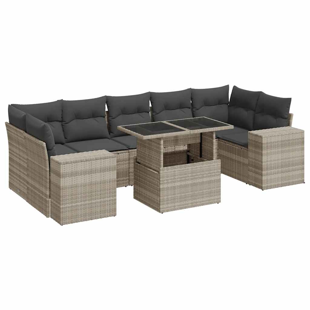sofasæt til haven 8 dele med hynder polyrattan lysegrå