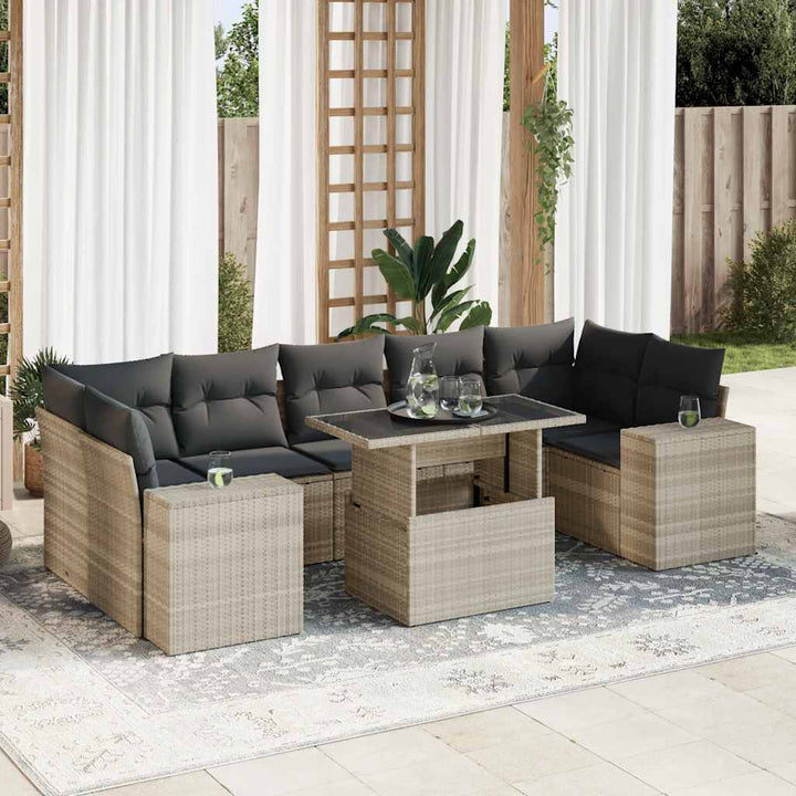 sofasæt til haven 8 dele med hynder polyrattan lysegrå