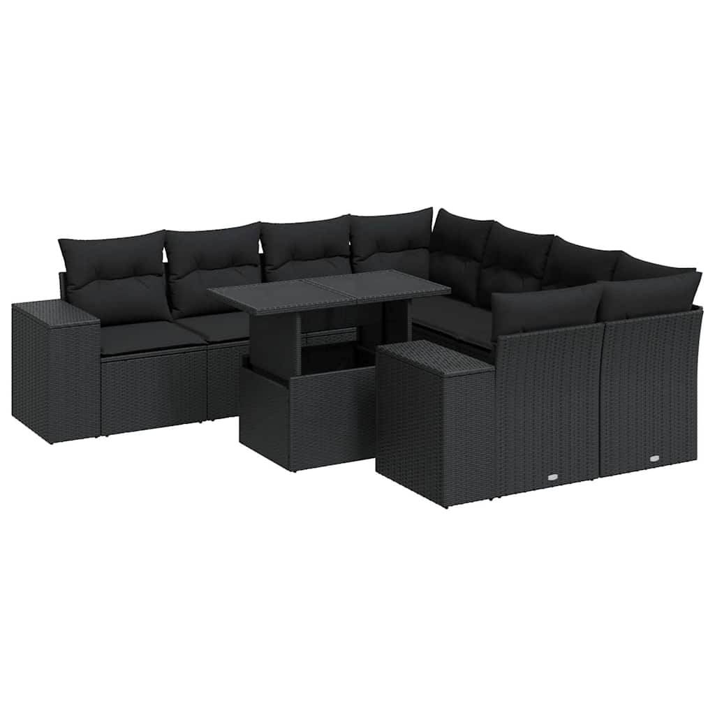sofasæt til haven 9 dele med hynder polyrattan sort