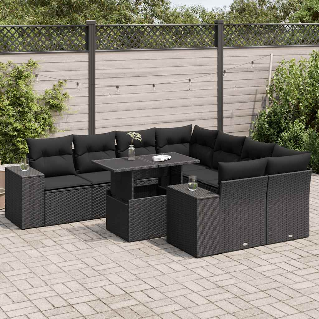 sofasæt til haven 9 dele med hynder polyrattan sort