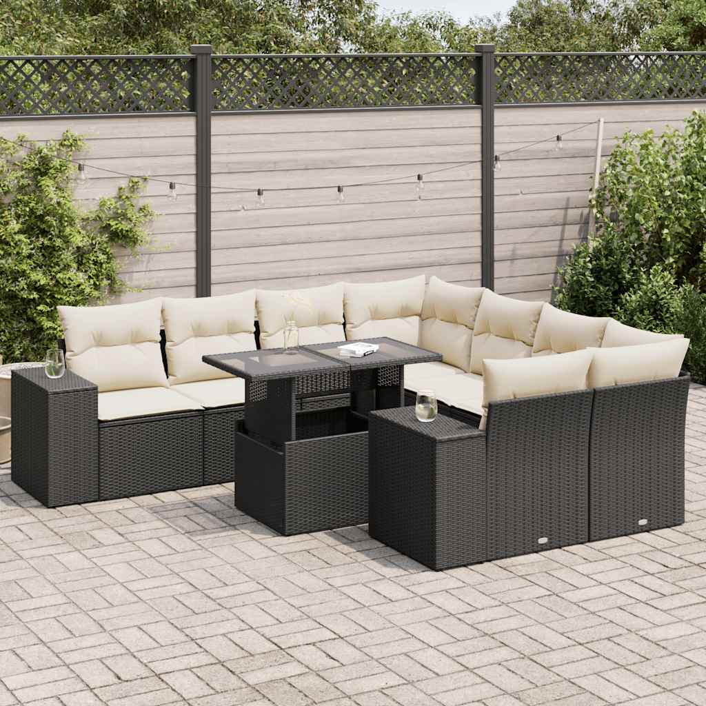 sofasæt til haven 9 dele med hynder polyrattan sort