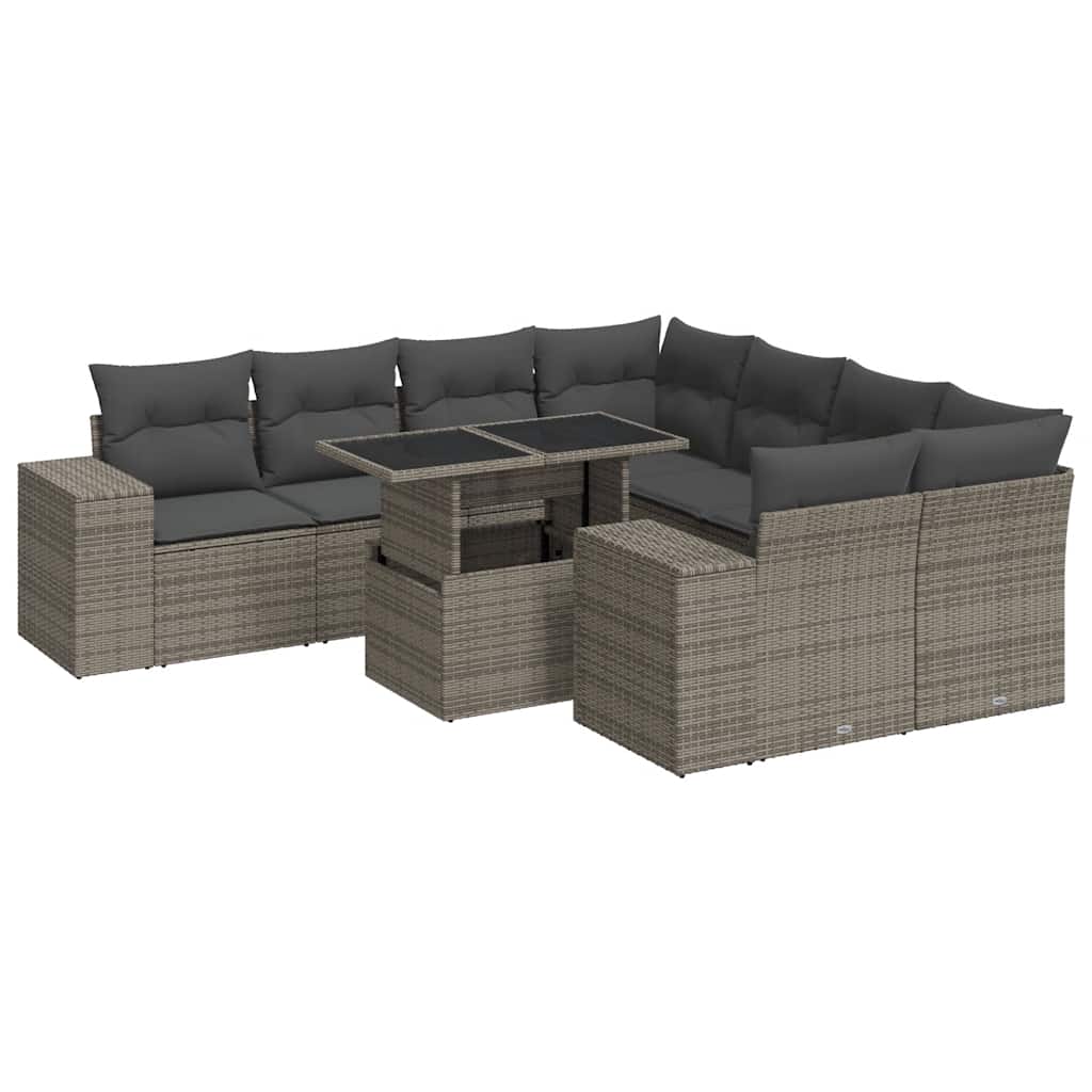 sofasæt til haven 9 dele med hynder polyrattan grå