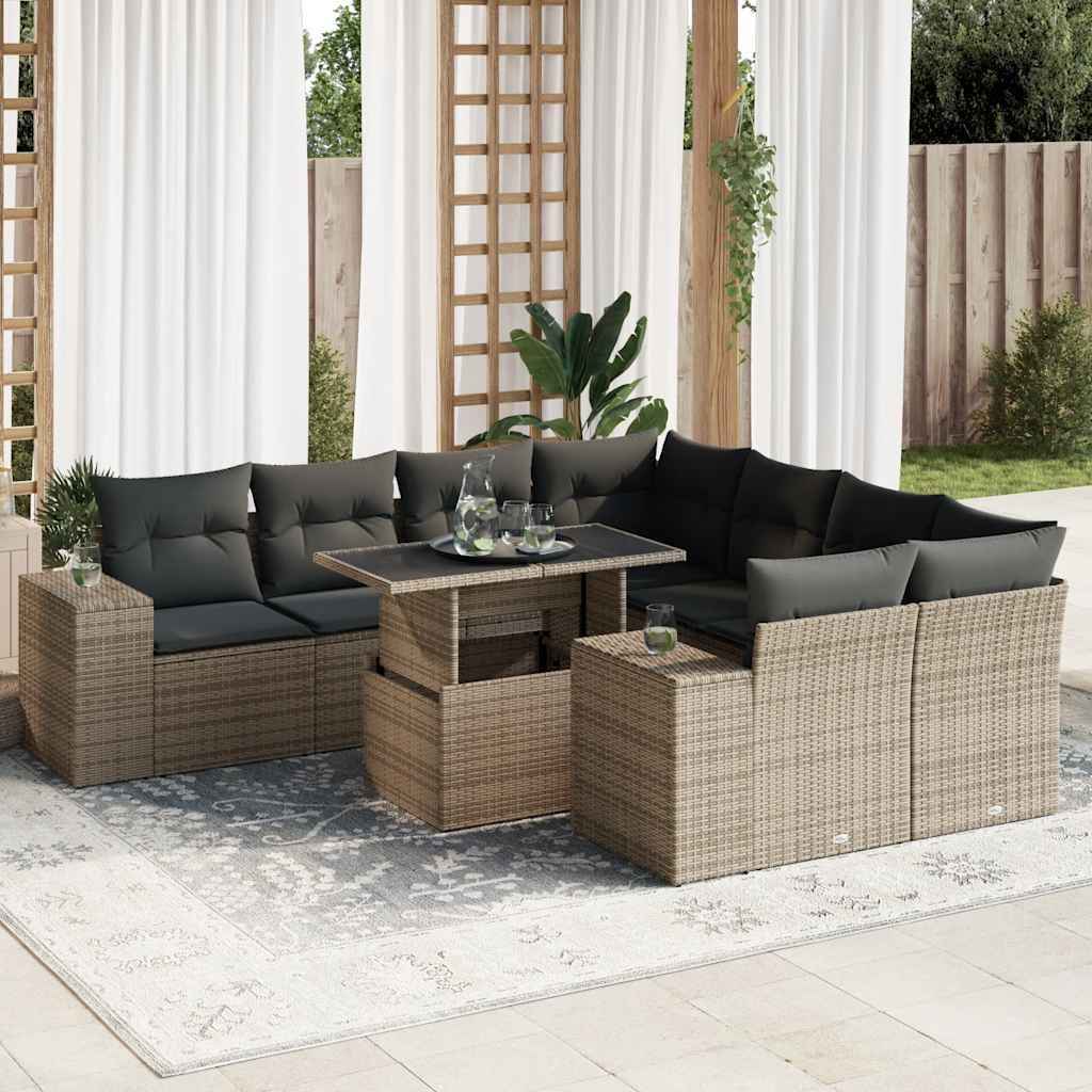 sofasæt til haven 9 dele med hynder polyrattan grå