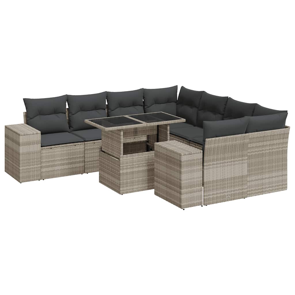 sofasæt til haven 9 dele med hynder polyrattan lysegrå