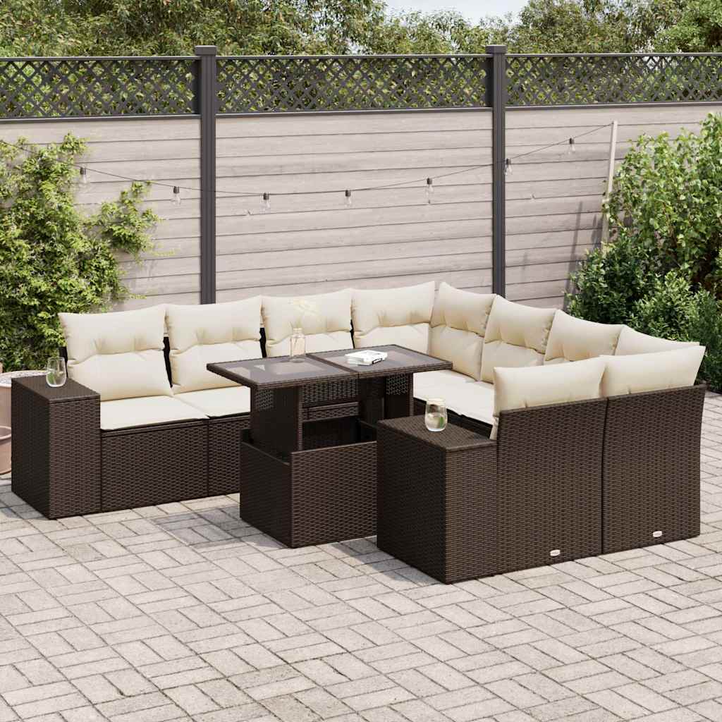 sofasæt til haven 9 dele med hynder polyrattan brun