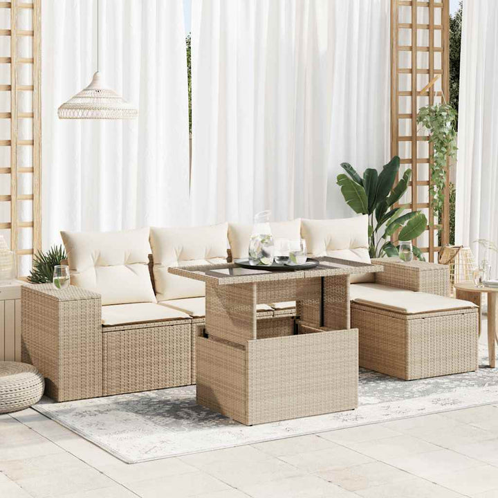 sofasæt til haven 6 dele med hynder polyrattan beige