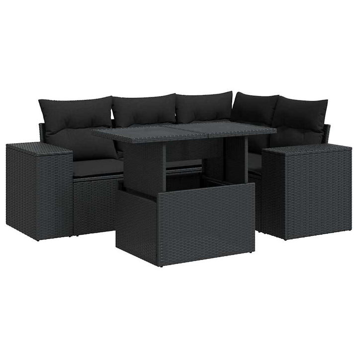 sofasæt til haven 5 dele med hynder polyrattan sort