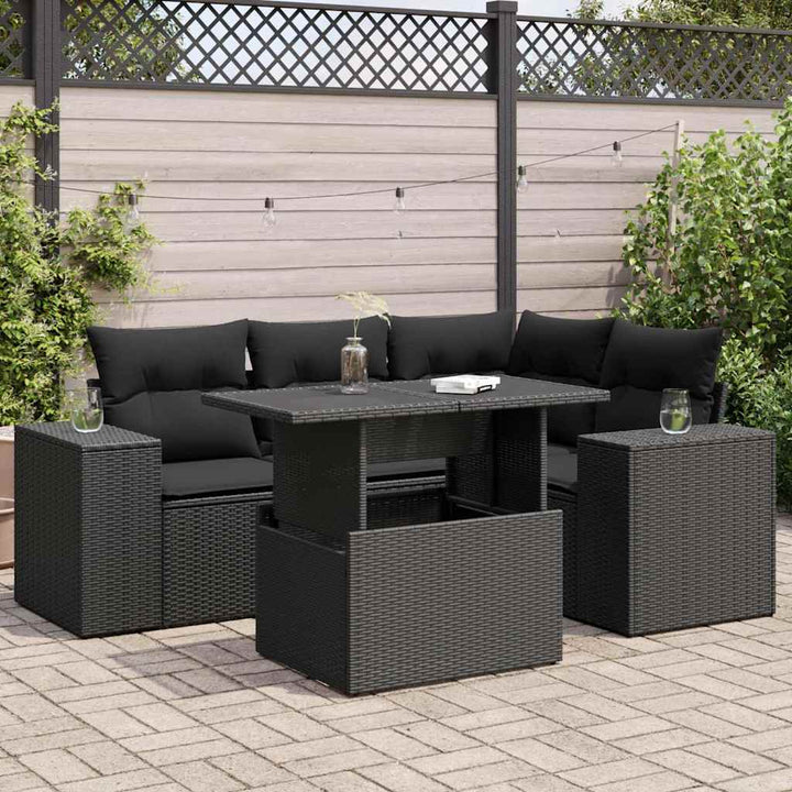 sofasæt til haven 5 dele med hynder polyrattan sort