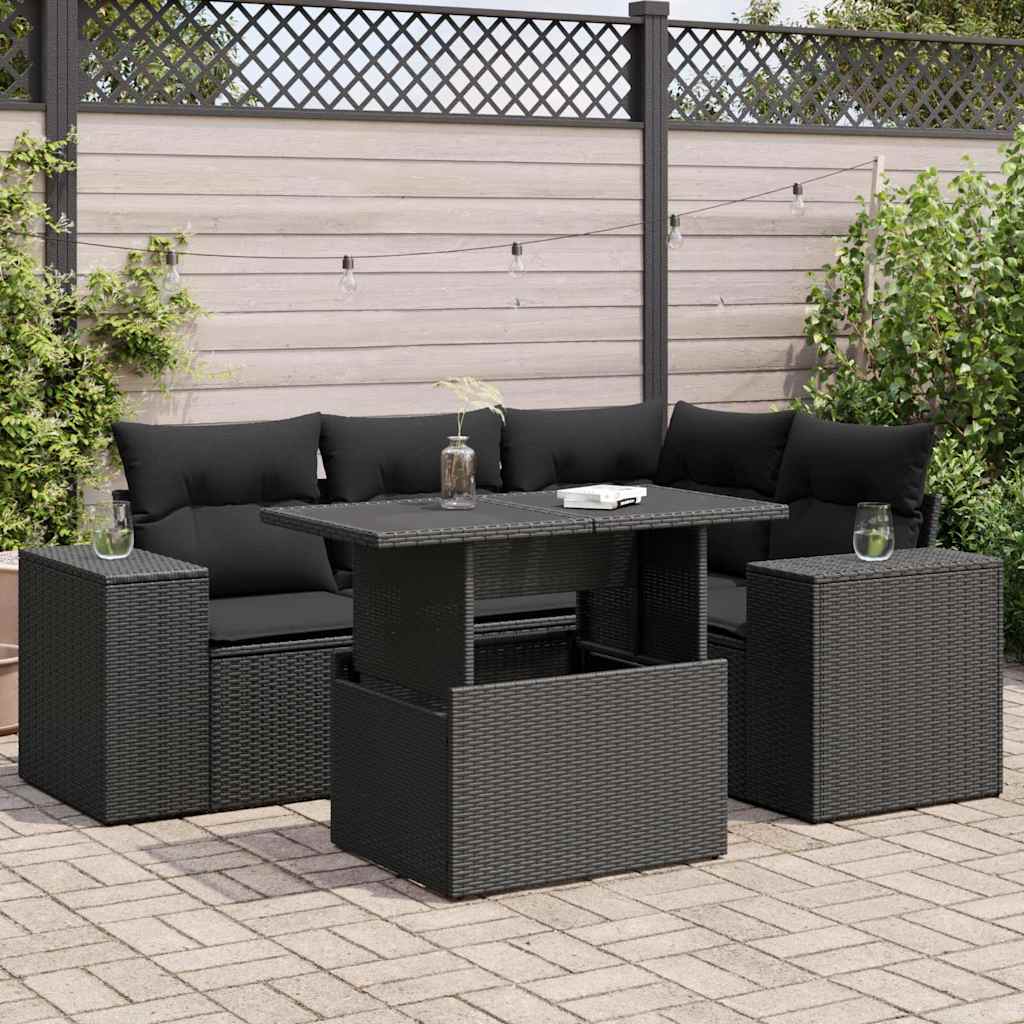 sofasæt til haven 5 dele med hynder polyrattan sort