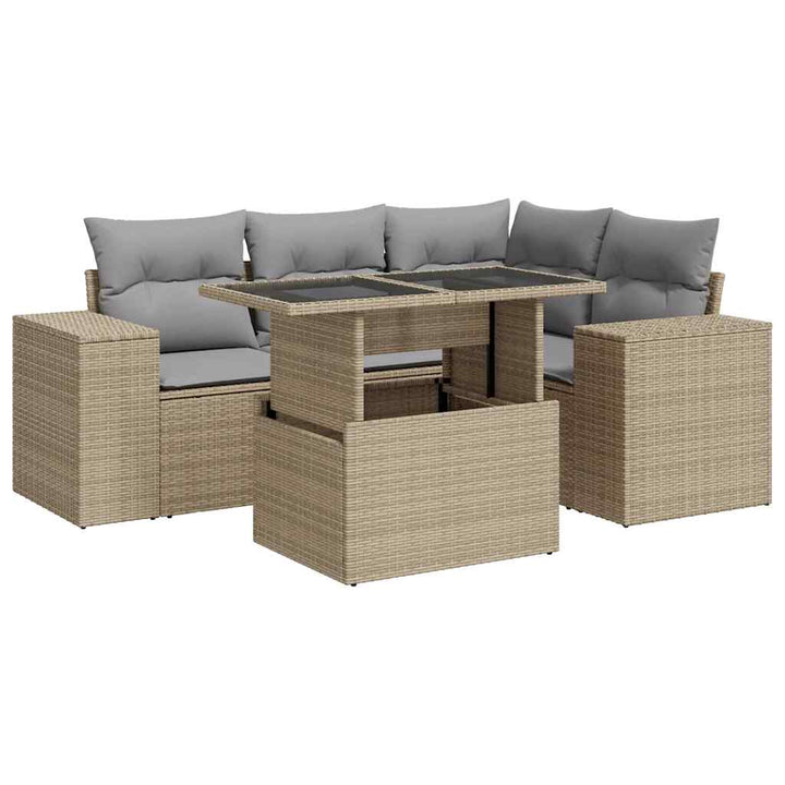 sofasæt til haven 5 dele med hynder polyrattan beige