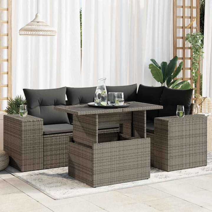 sofasæt 5 dele med hynder polyrattan grå