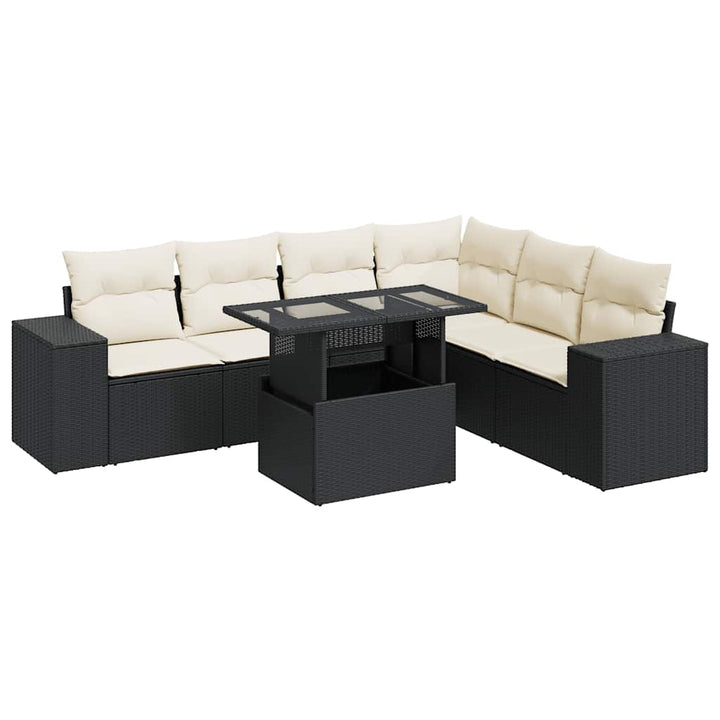 sofasæt til haven 7 dele med hynder polyrattan sort