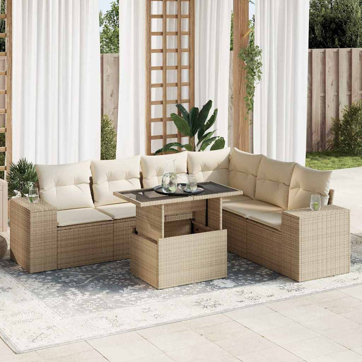 sofasæt til haven 7 dele med hynder polyrattan beige