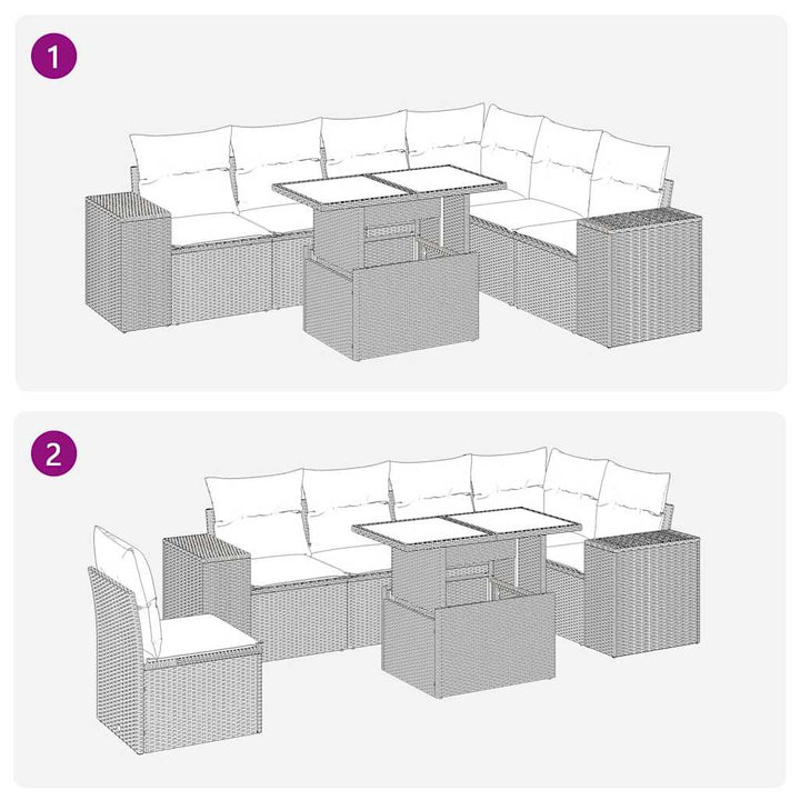 sofasæt til haven 7 dele med hynder polyrattan beige