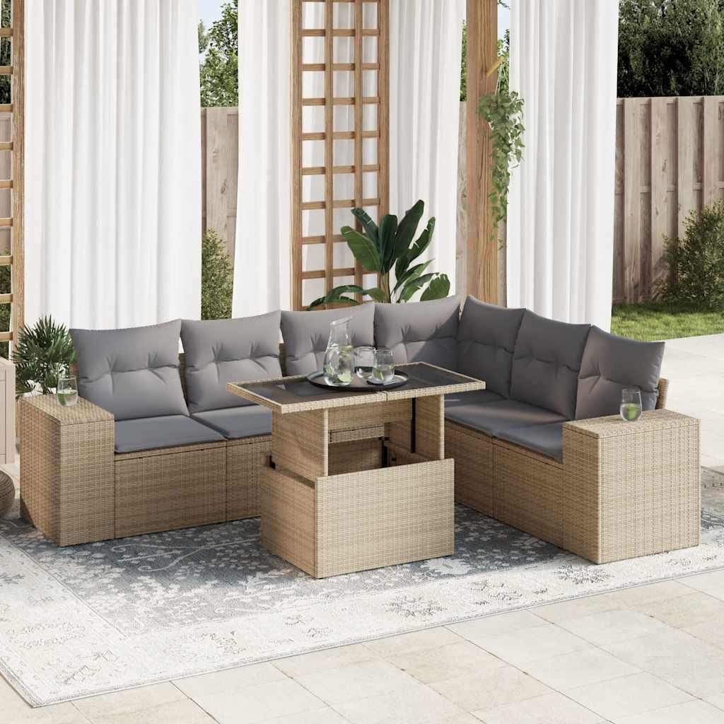 sofasæt til haven 7 dele med hynder polyrattan beige