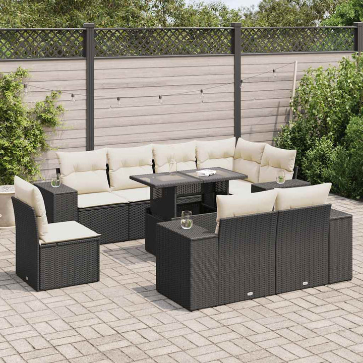 sofasæt til haven 9 dele med hynder polyrattan sort