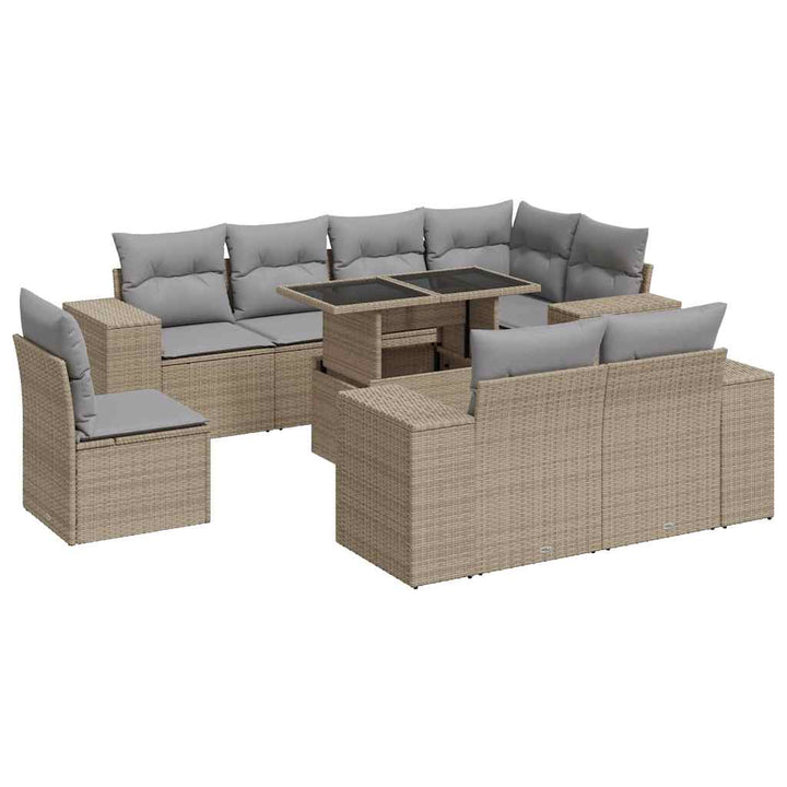 sofasæt til haven 9 dele med hynder polyrattan beige