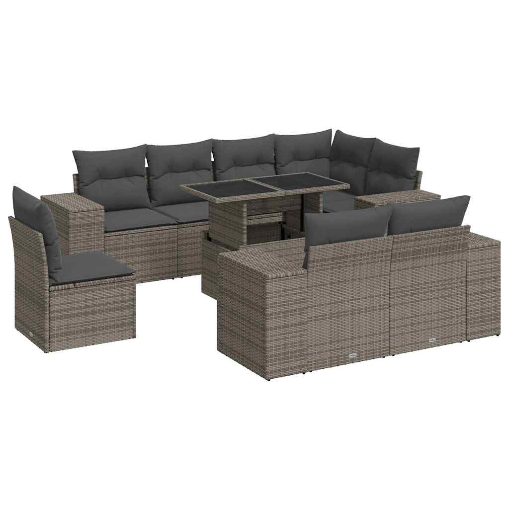 sofasæt til haven 9 dele med hynder polyrattan grå