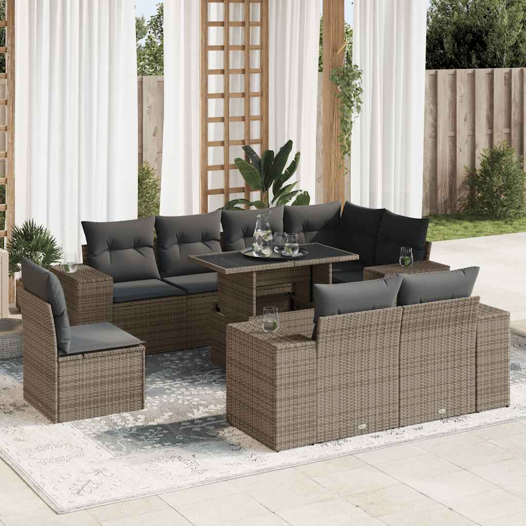 sofasæt til haven 9 dele med hynder polyrattan grå