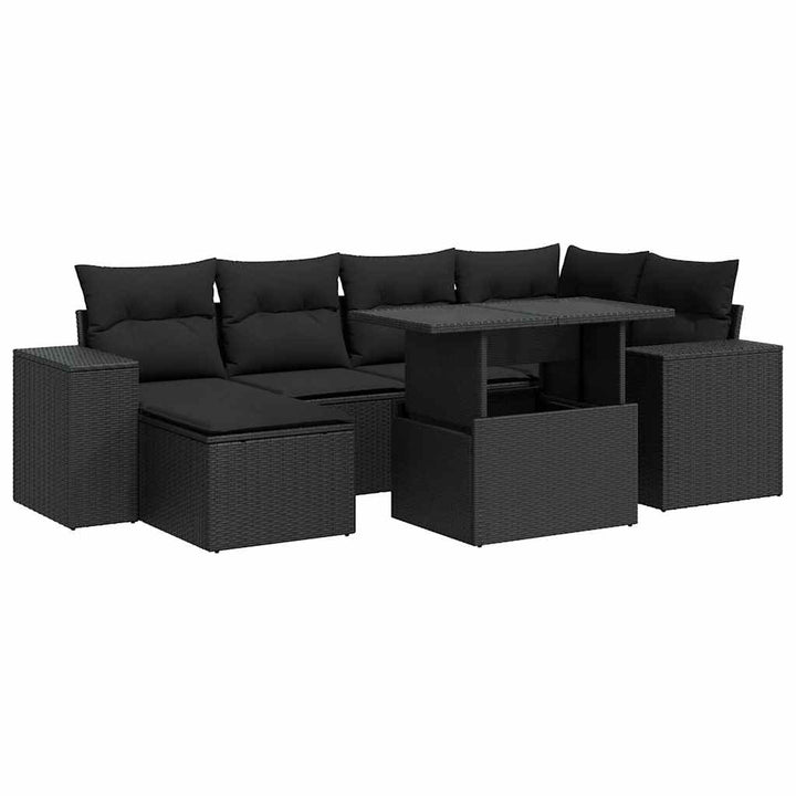 sofasæt til haven 7 dele med hynder polyrattan sort